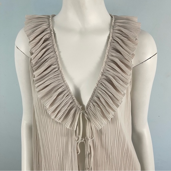 Zara Sleeveless V-neck Rufle Pleated Tie Front Top Blouse Size M - Picture 4 of 15